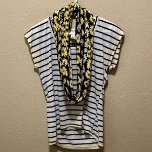 Self Esteem Black & White Striped Shirt/Scarf Set